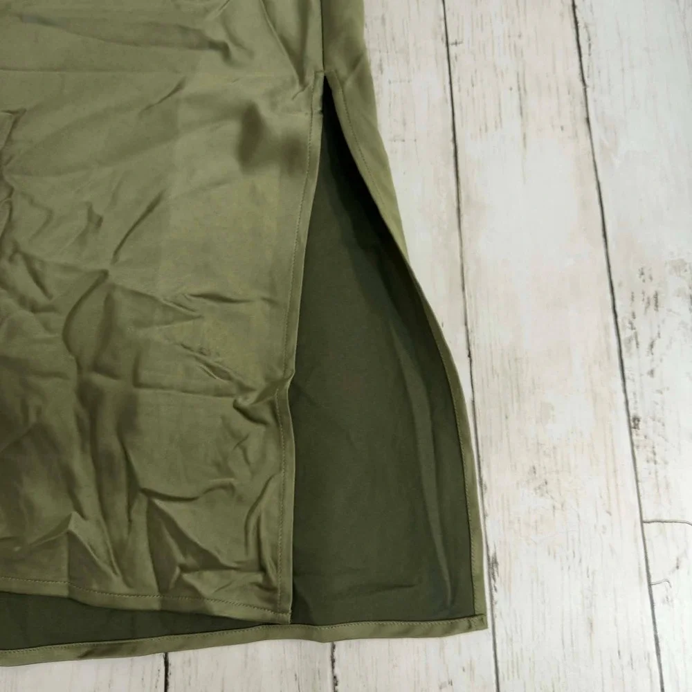 Old Navy Women's Olive Green Satin Side‎ Slit Midi Skirt Size 2X - Picture 5 of 7